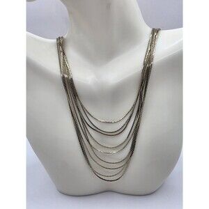 9 Strand Herringbone Chain Layered Goldtone Metal Necklace